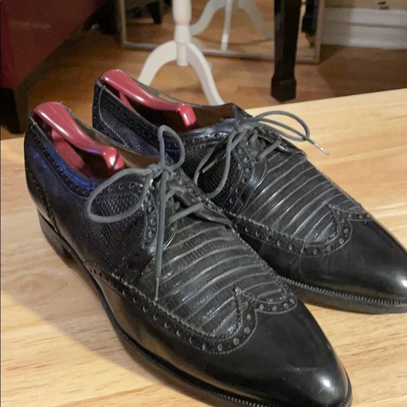 Men Dapper shoes black alligator and leather Sz 9 main image 7